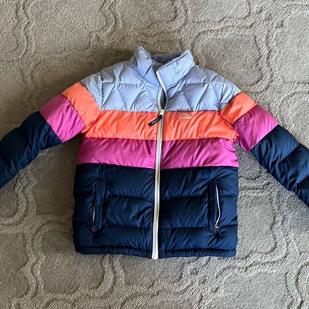 L.L. Bean Kids Puffer Jacket - Blue, Pink, and Orange